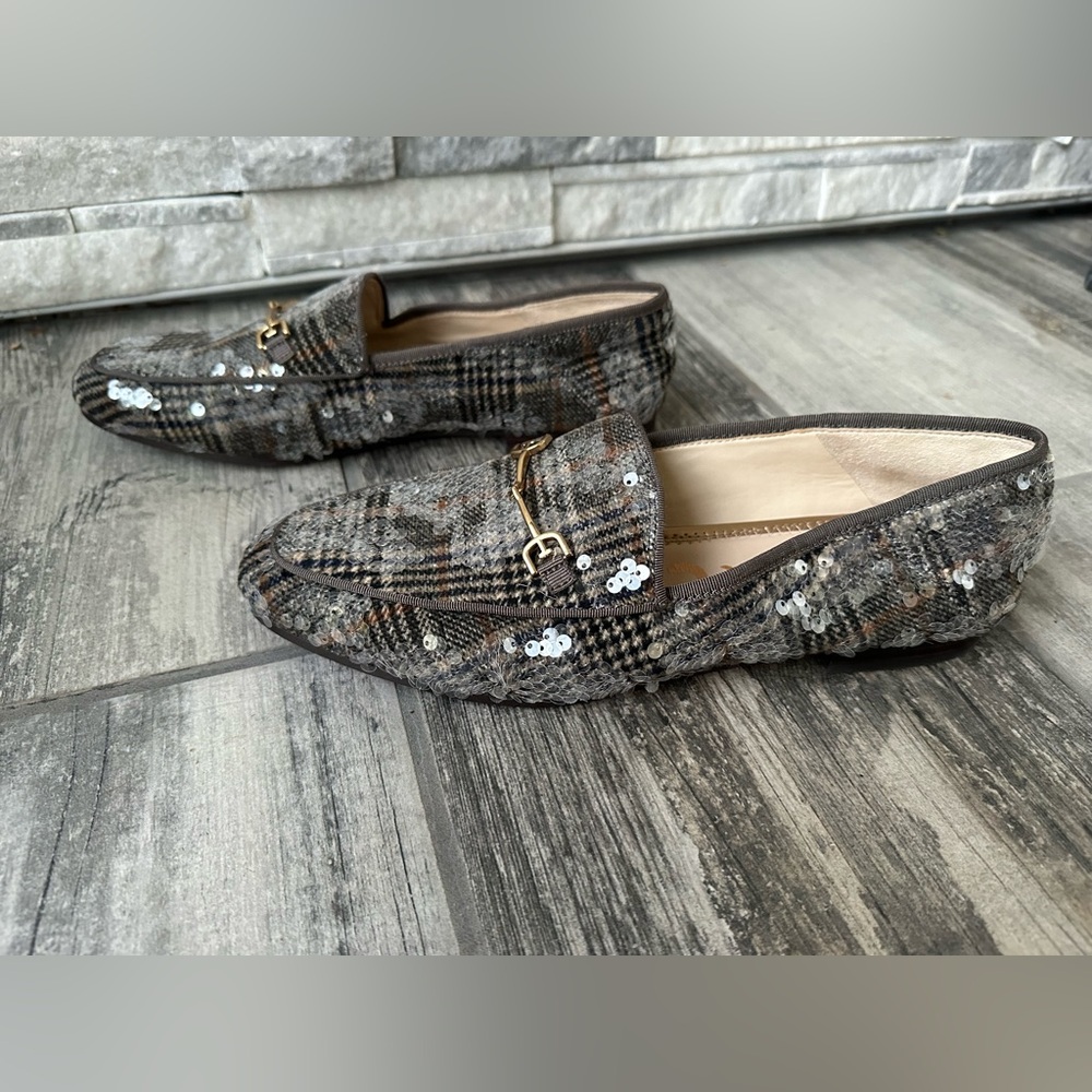 Sam Edelman Loraine Sequin Plaid Preppy Academia Loafers wi Gold Accent, Sz 9M - Picture 6 of 14